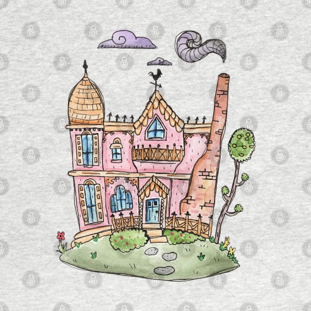 Pastel Queen Anne Victorian House in Watercolor by narwhalwall